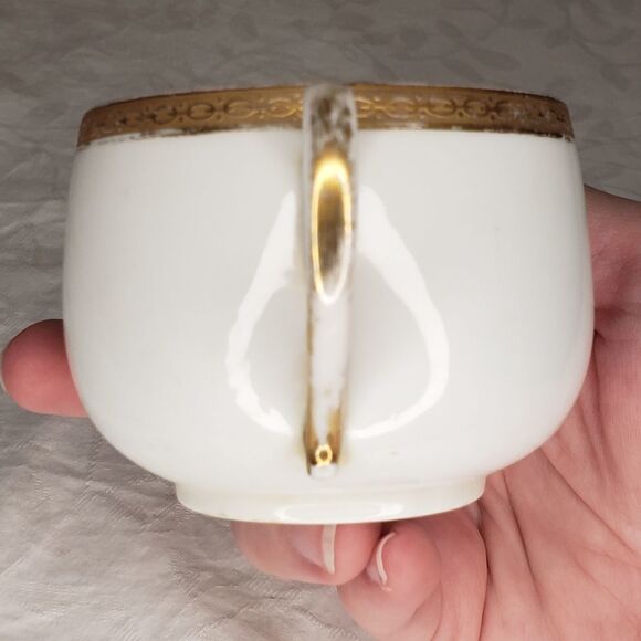 Antique Limoges gold Chintz porcelain cup saucer - Picture 7 of 9